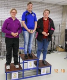 Järjestävän seuran Ilmapistoolin N-sarjan ampujat ottivat kolmoisvoiton! Vas. Maija Saarto, Elina Silver ja Susanna Röman.
