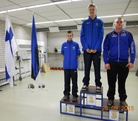 Olympiapistoolin mitalistit. Vas. Sten-Erik Link, Allan Kask ja Oskari Eloranta.