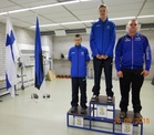 Olympiapistoolin mitalistit. Vas. Sten-Erik Link, Allan Kask ja Oskari Eloranta.
